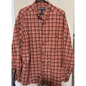 Woolrich Shirt Mens XXL Orange Plaid Button Up Long Sleeve 100% cotton casual